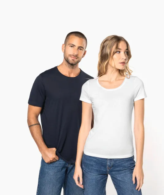 K398 - Bio T-shirt kraag met onafgewerkte rand korte mouwen Navy