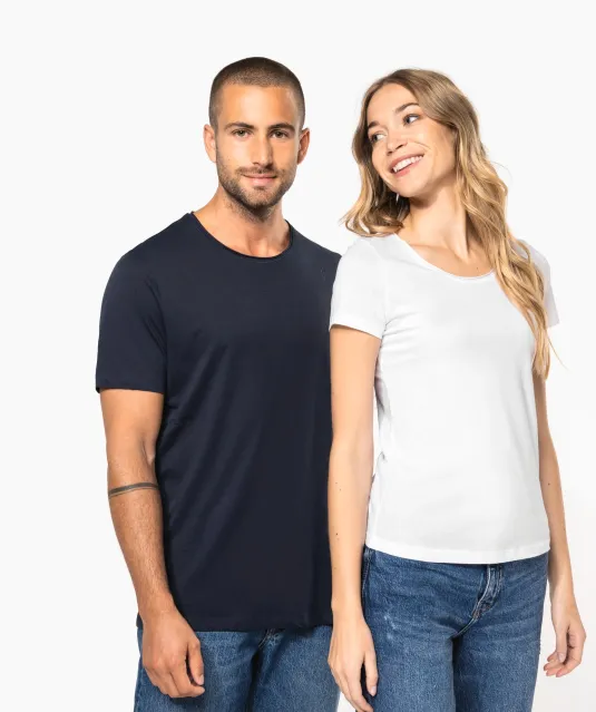 K398 - Bio T-shirt kraag met onafgewerkte rand korte mouwen Navy