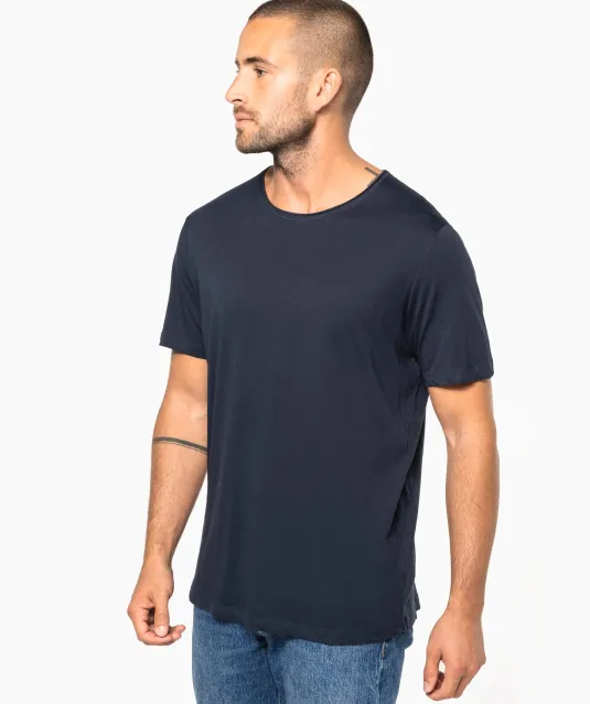 K398 - Bio T-shirt kraag met onafgewerkte rand korte mouwen Navy