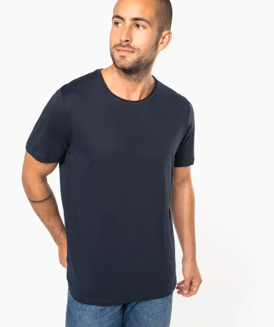 K398 - Bio T-shirt kraag met onafgewerkte rand korte mouwen Navy
