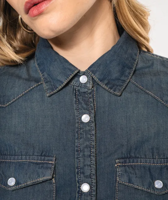K518 - Dames denim blouse lange mouwen Blue Jean