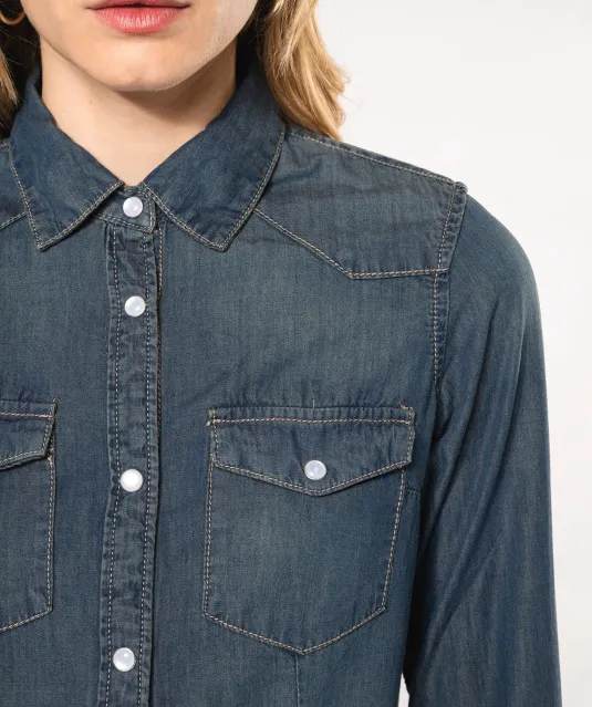 K518 - Dames denim blouse lange mouwen Blue Jean