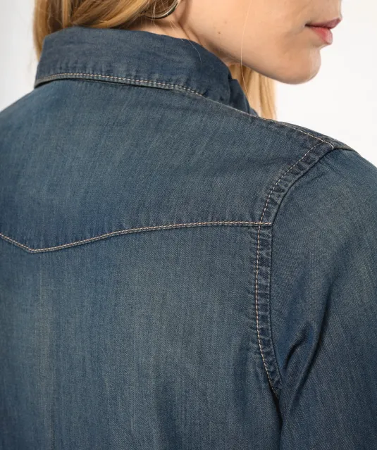 K518 - Dames denim blouse lange mouwen Blue Jean