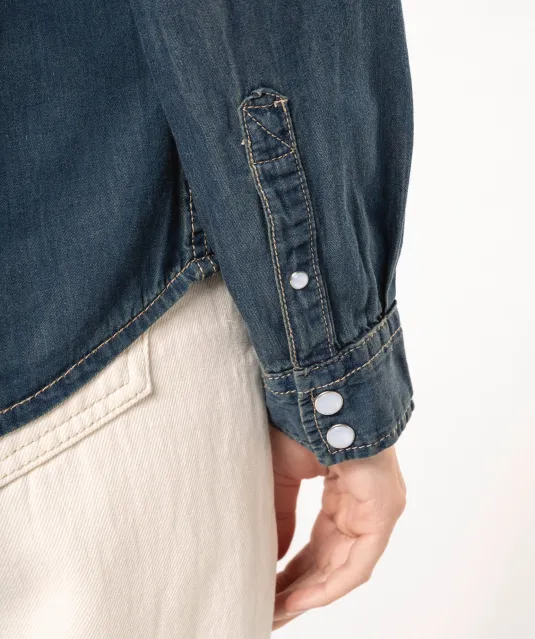 K518 - Dames denim blouse lange mouwen Blue Jean