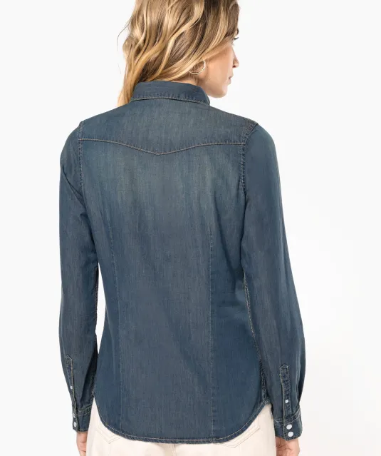 K518 - Dames denim blouse lange mouwen Blue Jean