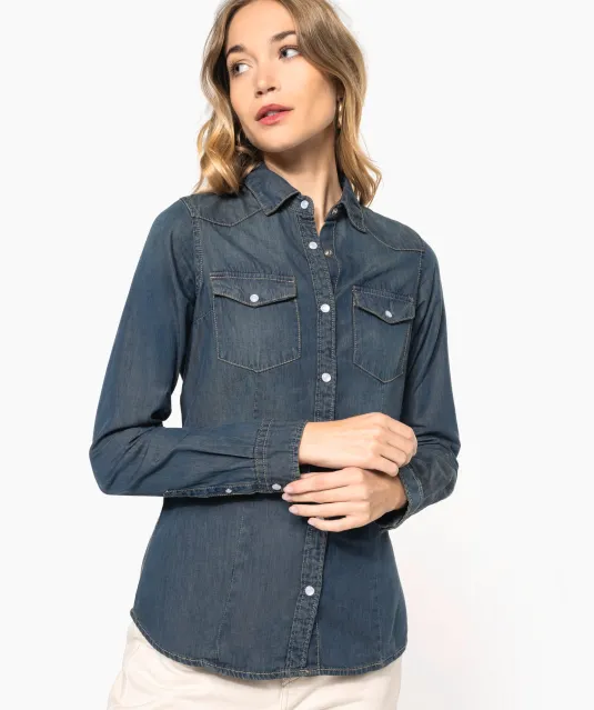 K518 - Dames denim blouse lange mouwen Blue Jean
