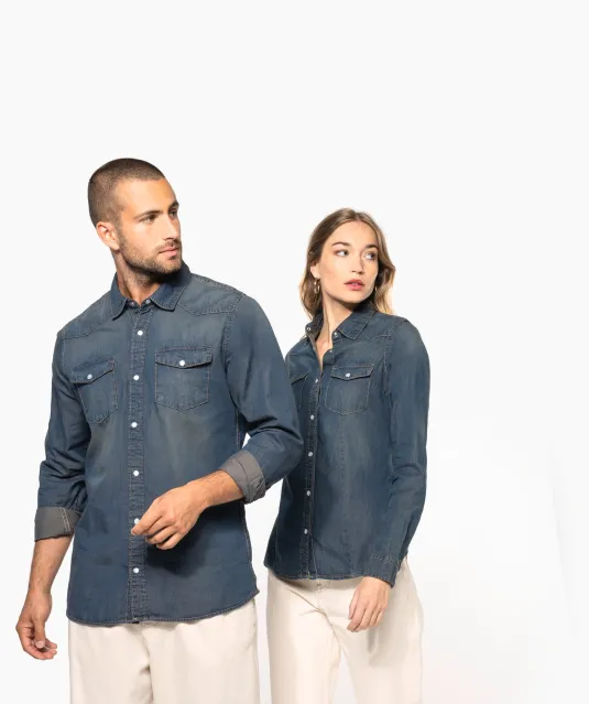 K519 - Heren denim overhemd lange mouwen Blue Jean