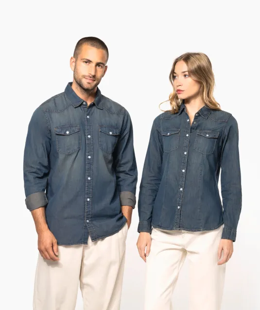 K519 - Heren denim overhemd lange mouwen Blue Jean