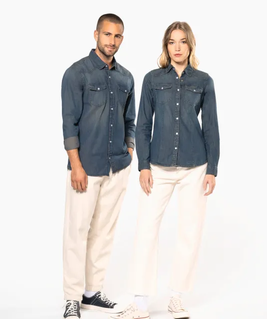 K519 - Heren denim overhemd lange mouwen Blue Jean