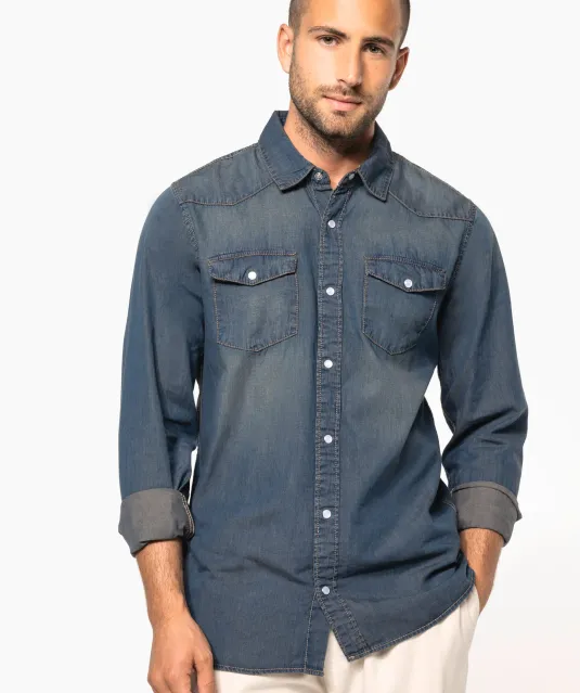 K519 - Heren denim overhemd lange mouwen Blue Jean