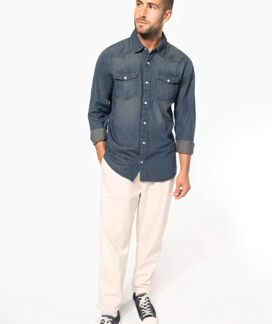 K519 - Heren denim overhemd lange mouwen Blue Jean