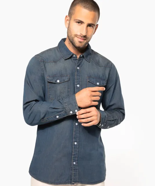 K519 - Heren denim overhemd lange mouwen Blue Jean