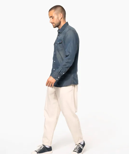 K519 - Heren denim overhemd lange mouwen Blue Jean