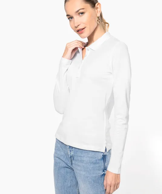 K257 - Piqué-damespolo lange mouwen White