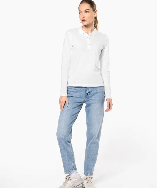 K257 - Piqué-damespolo lange mouwen White