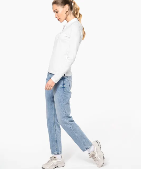 K257 - Piqué-damespolo lange mouwen White