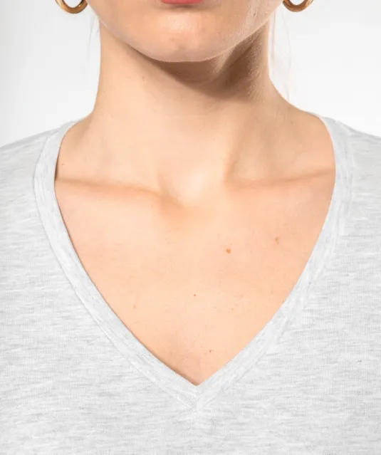 K382 - Dames t-shirt V-hals lange mouwen White