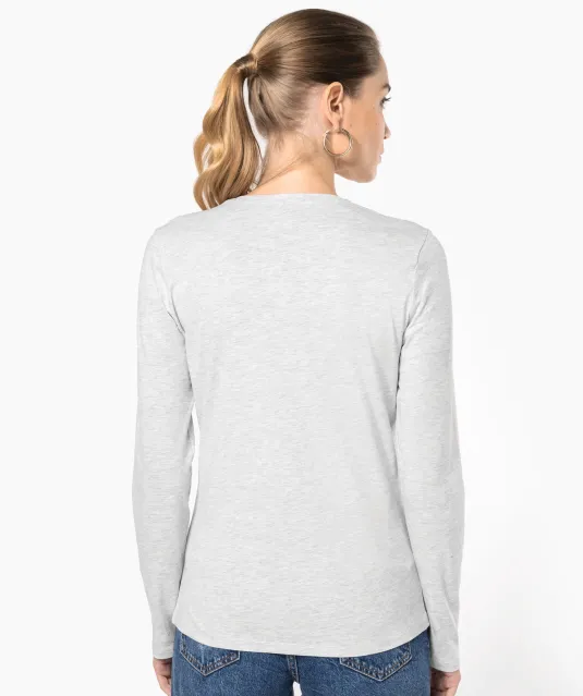K382 - Dames t-shirt V-hals lange mouwen White