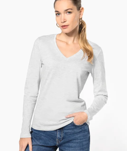 K382 - Dames t-shirt V-hals lange mouwen White