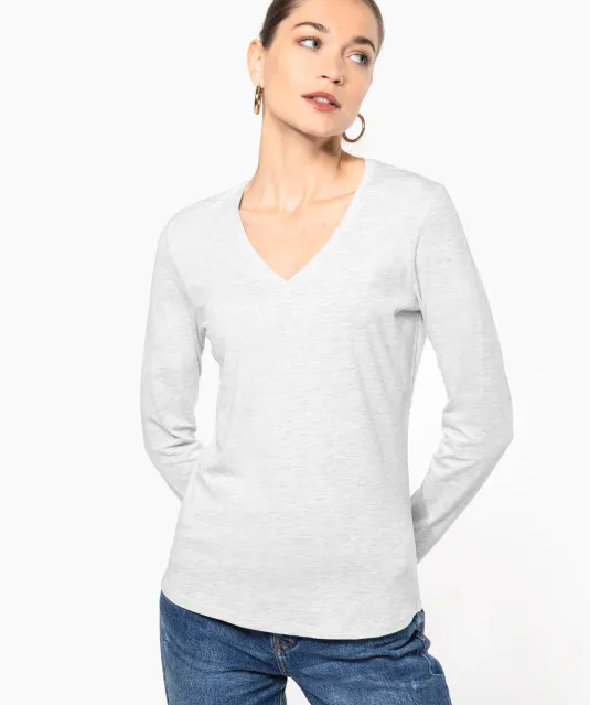 K382 - Dames t-shirt V-hals lange mouwen White