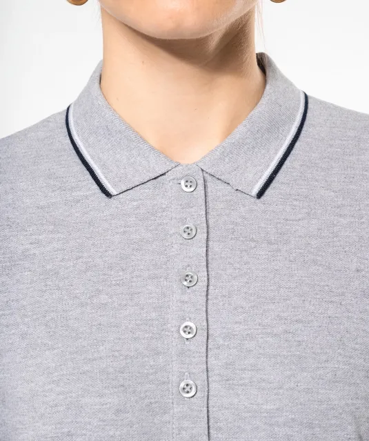 K281 - Dames polo van piquétricot met lange mouwen Black / Light Grey / White