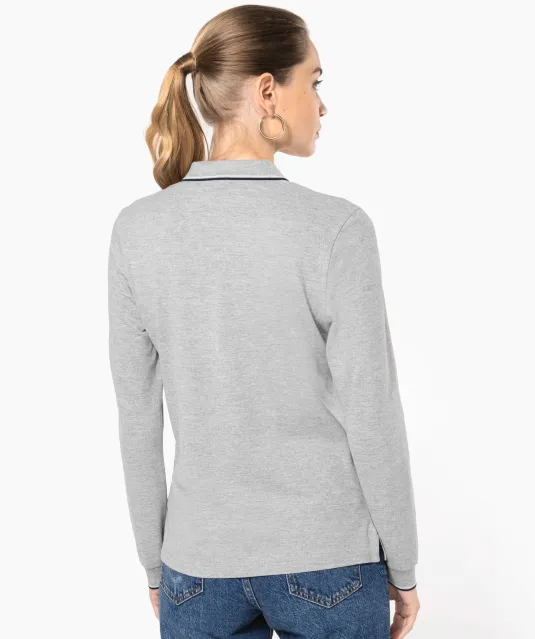 K281 - Dames polo van piquétricot met lange mouwen Black / Light Grey / White