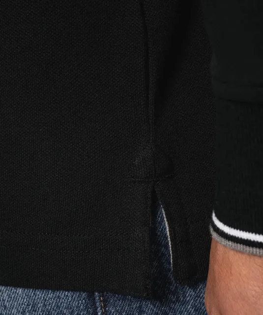 K280 - Heren polo van piquétricot met lange mouwen Black / Light Grey / White