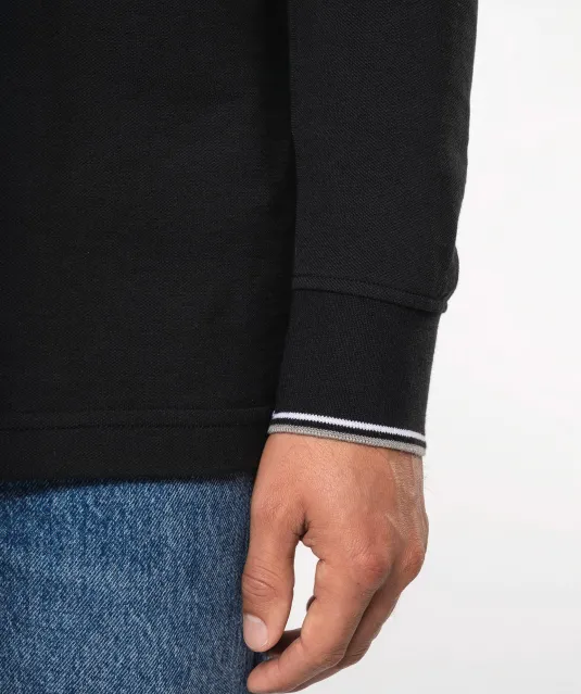 K280 - Heren polo van piquétricot met lange mouwen Black / Light Grey / White