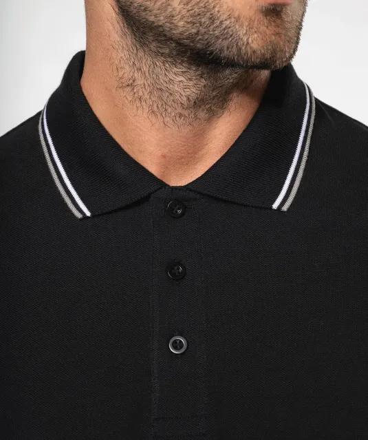 K280 - Heren polo van piquétricot met lange mouwen Black / Light Grey / White