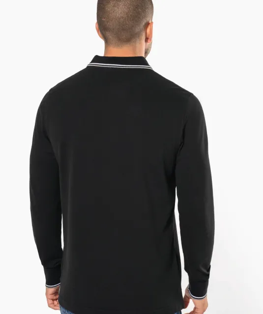 K280 - Heren polo van piquétricot met lange mouwen Black / Light Grey / White