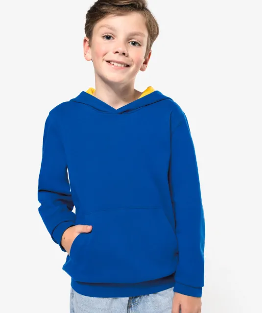 K453 - Kinder Sweater met gecontrasteerde capuchon Black / Red