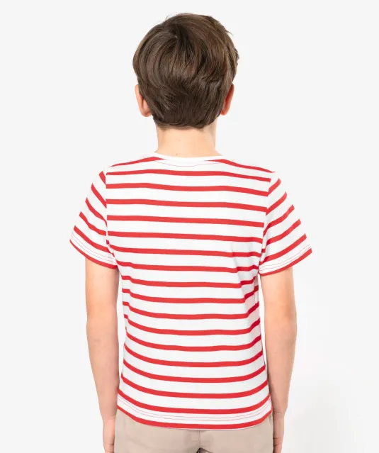 K379 - Gestreept T-shirt met zak en korte mouwen kids White / Navy Stripes