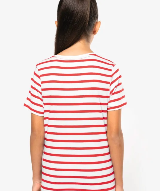 K379 - Gestreept T-shirt met zak en korte mouwen kids White / Navy Stripes