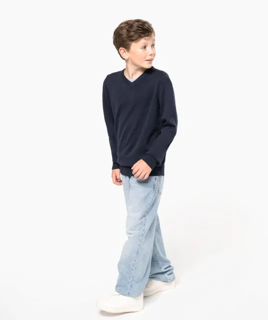 K9109 - Trui met V-hals kind Grey Melange