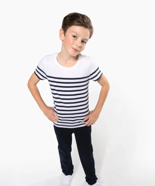 K3035 - Matrozenshirt ronde hals Bio kind Navy / White Stripes
