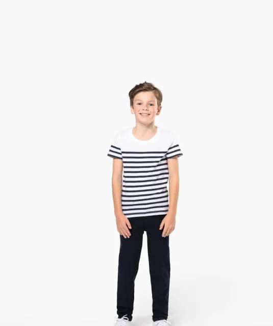 K3035 - Matrozenshirt ronde hals Bio kind Navy / White Stripes