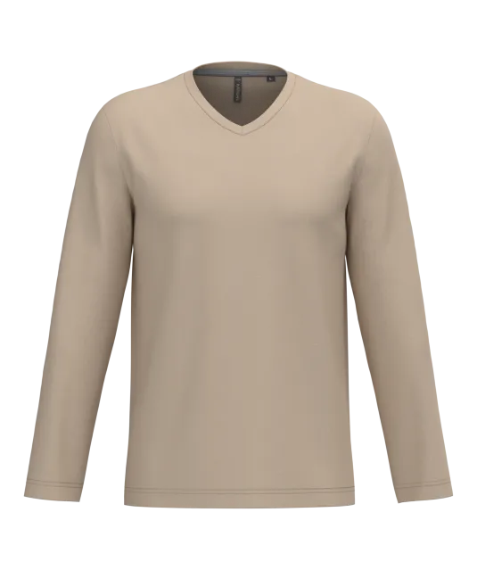 K358 - T-shirt V-hals lange mouwen Light Sand