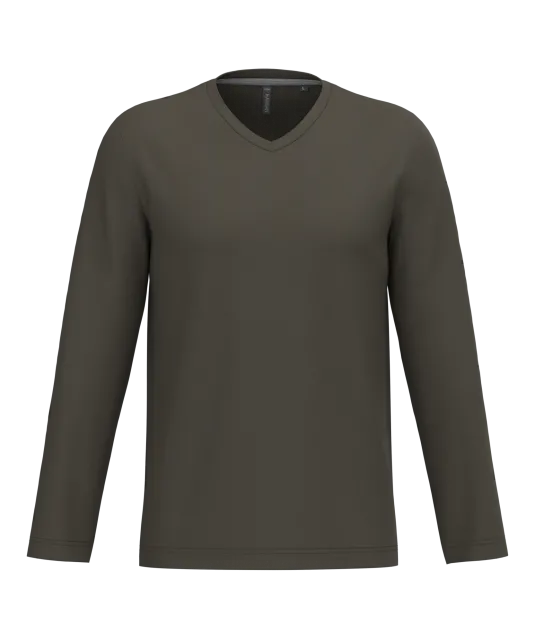 K358 - T-shirt V-hals lange mouwen Dark Khaki