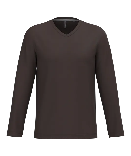 K358 - T-shirt V-hals lange mouwen Chocolate