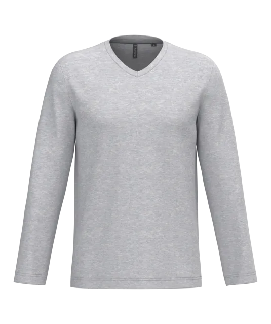 K358 - T-shirt V-hals lange mouwen Ash Heather