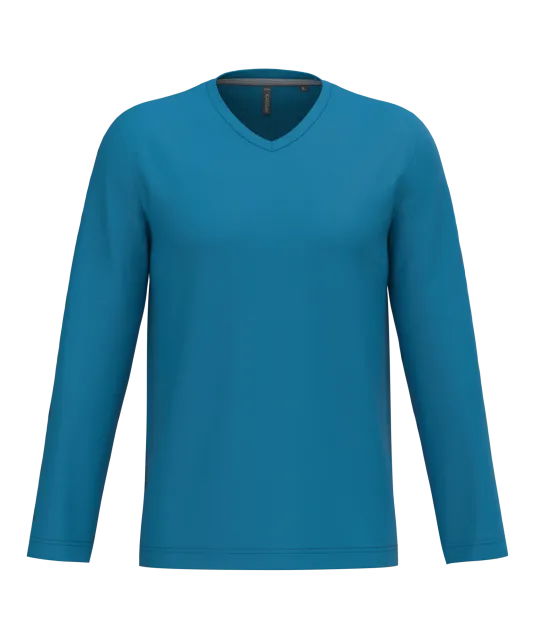 K358 - T-shirt V-hals lange mouwen Tropical Blue