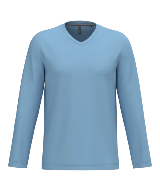 K358 - T-shirt V-hals lange mouwen Sky Blue