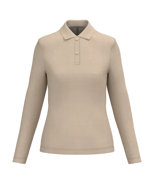 K244 - Damespolo lange mouwen Light Sand
