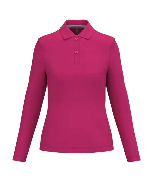 K244 - Damespolo lange mouwen Fuchsia