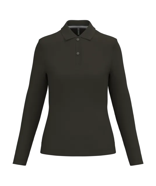 K244 - Damespolo lange mouwen Dark Khaki