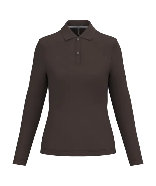 K244 - Damespolo lange mouwen Chocolate