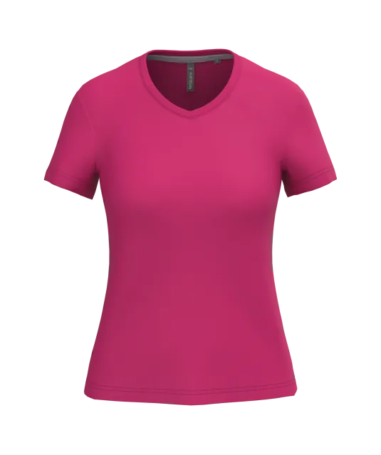 K381 - Dames T-shirt V-hals Korte Mouwen Fuchsia