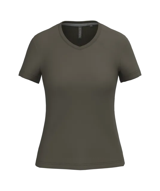 K381 - Dames T-shirt V-hals Korte Mouwen Dark Khaki