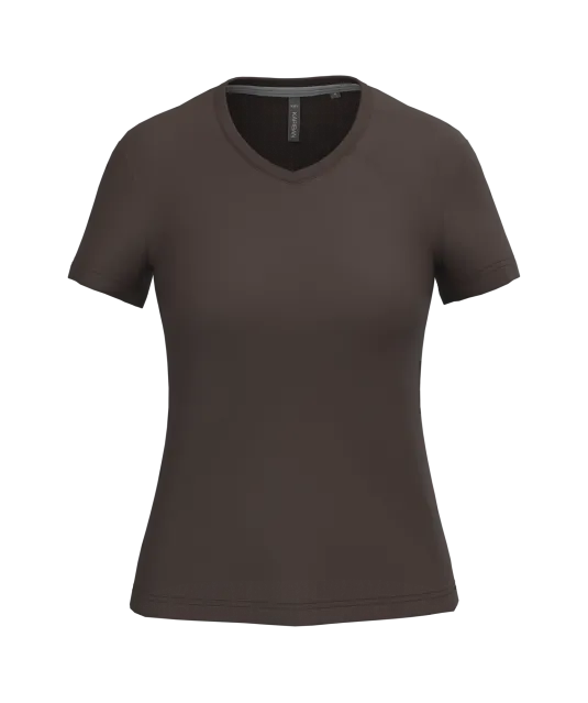 K381 - Dames T-shirt V-hals Korte Mouwen Chocolate