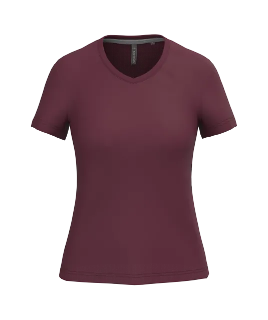 K381 - Dames T-shirt V-hals Korte Mouwen Wine